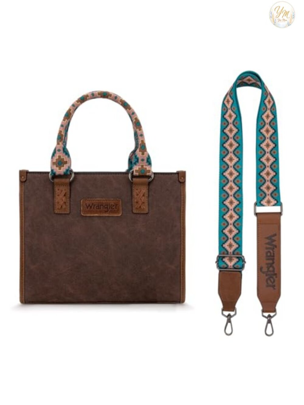 Montana West Wrangler Aztec Print Whipstitch Tote Bag Top Handle Western Purse